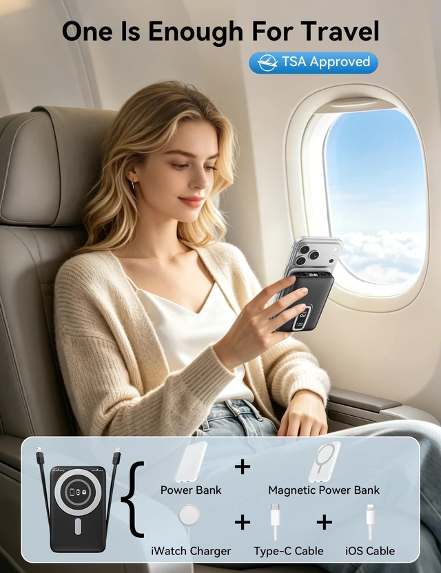 Alt view image 6 of 7 - for Magsafe Portable Charger 10000mAh 20W Fast Charging Magnetic Power Bank | Built-in Cables,with LED Display/Keychain/Stand,Pocket Size,3 in 1 Wireless Charger for iPhone 17-12 for iWatch for