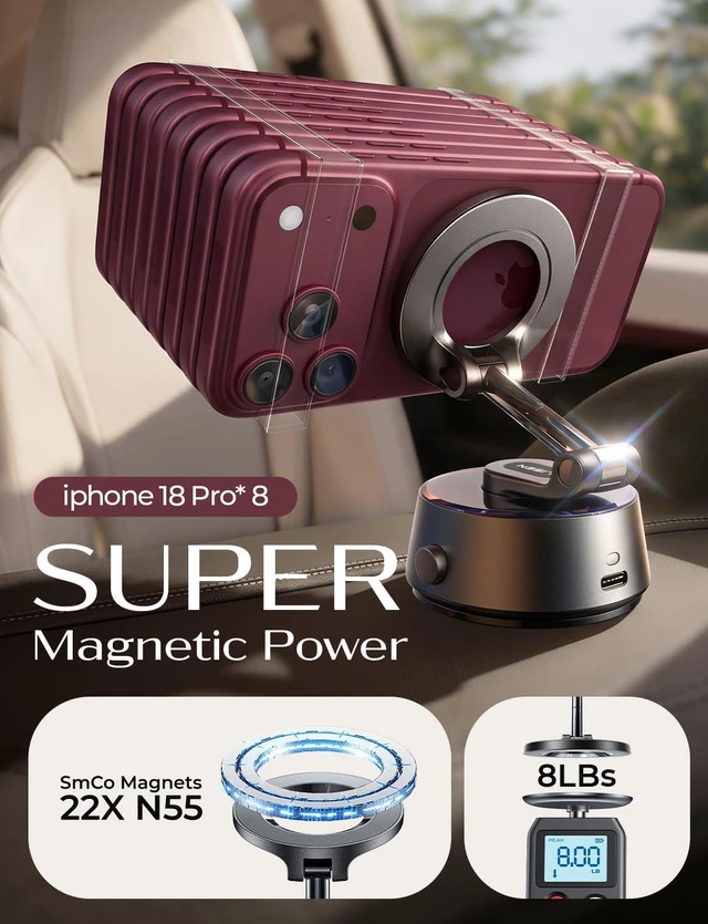 Alt view image 7 of 7 - Suction Phone Mount for CarLeaves No Residue, 360 Adjustable Vacuum Magnetic Phone Holder for Car Dashboard Universal Magsafe Accessories for iPhone 18 Pro Max Air 17 16 15 14 13