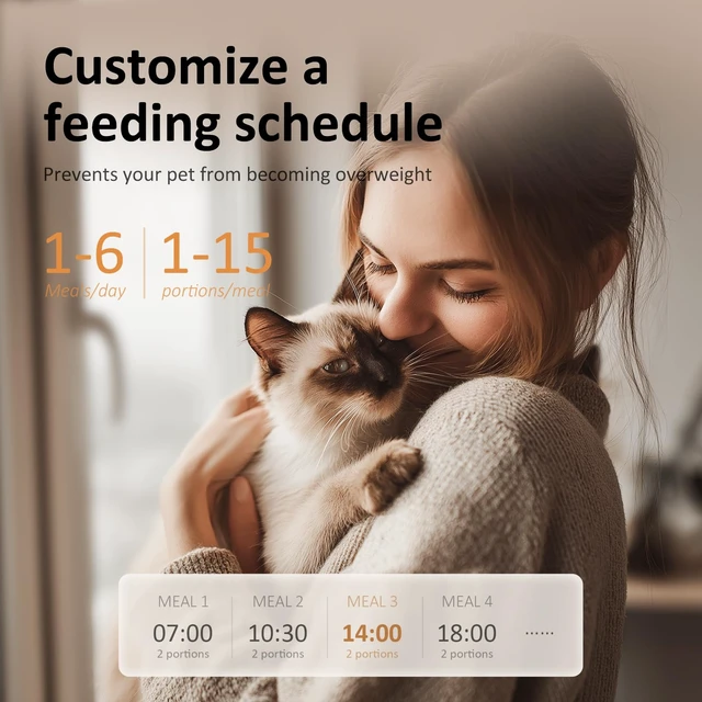 Alt view image 2 of 7 - Automatic Cat Feeder: 4L Cat Food Dispenser Timed Precise Auto Feeder Programmable 1-6 Meals- Easy to Clean& Dual Power with Desiccant Bag Keeps Food Fresh- Reliable Pet Feeder for Cats