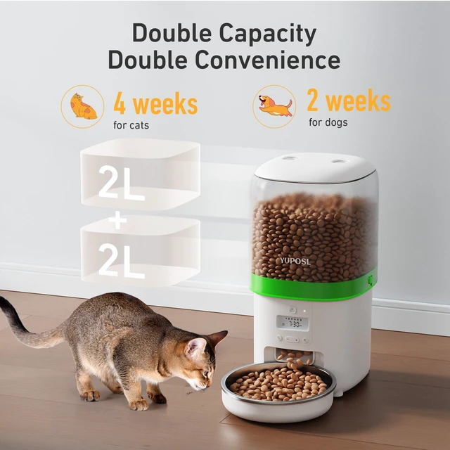 Alt view image 2 of 7 - Automatic Cat Feeder - 4L Timed Auto Pet Feeder for Cat and Dog with Dry Food Dispenser, 180-day Battery Life, 1-6 Meals Per Day, 1-16 Portion, Desiccant Bag Keeps Food Fresh
