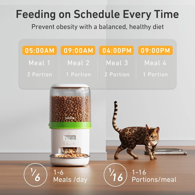 Alt view image 3 of 7 - Automatic Cat Feeder - 4L Timed Auto Pet Feeder for Cat and Dog with Dry Food Dispenser, 180-day Battery Life, 1-6 Meals Per Day, 1-16 Portion, Desiccant Bag Keeps Food Fresh