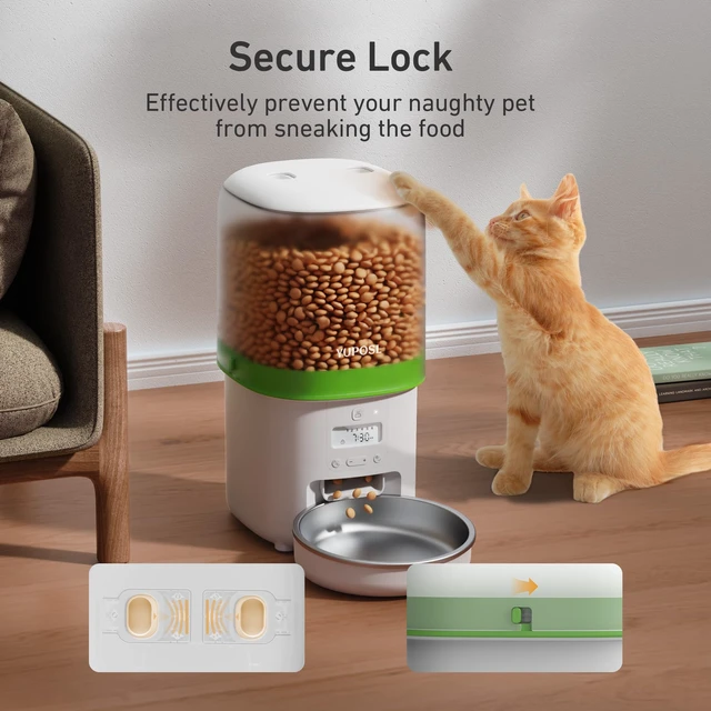 Alt view image 7 of 7 - Automatic Cat Feeder - 4L Timed Auto Pet Feeder for Cat and Dog with Dry Food Dispenser, 180-day Battery Life, 1-6 Meals Per Day, 1-16 Portion, Desiccant Bag Keeps Food Fresh