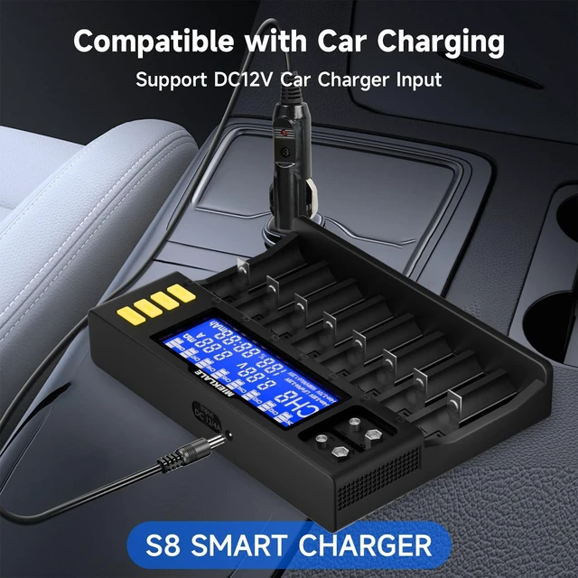 Alt view image 6 of 7 - 18650 Battery Charger,8+2 Bays Battery Charger with LCD Display | Smart Universal Battery Charger for Rechargeable Batteries Li-ion LiFePO4 RCR123 16340 26650 10440 14500 & 9V (8+2Slots)