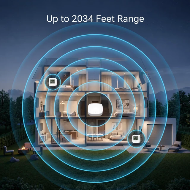 Alt view image 2 of 7 - Indoor Temperature and Humidity Sensor Kit: 2-Pack + Hub | Temperature/Humidity App Alerts, Up to 2-Year Battery, Works with Alexa/IFTTT, LoRa YoLink Protocol Up to 2034 Feet