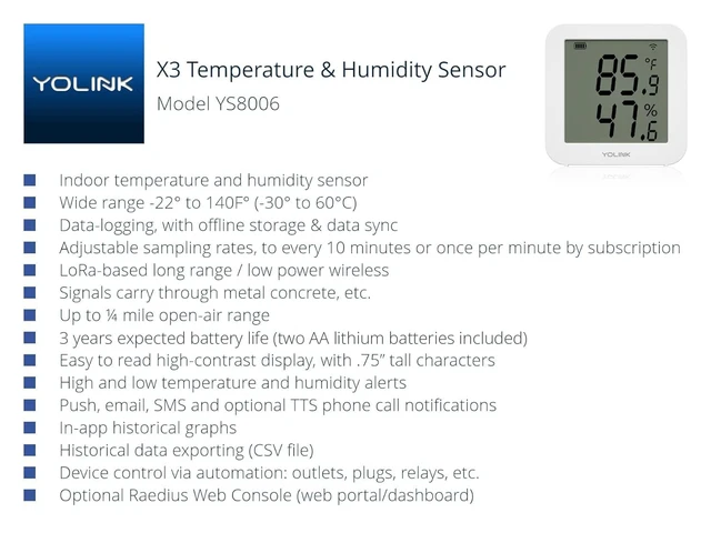 Alt view image 2 of 7 - X3 Temperature & Humidity Sensor, YS8006 | Refresh Temp/Humidity in the App, Works with Alexa/IFTTT/Home Assistant, LoRa YoLink Protocol Up to 2034 Feet, Hub Required