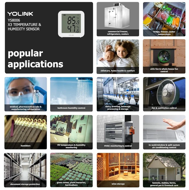 Alt view image 4 of 7 - X3 Temperature & Humidity Sensor, YS8006 | Refresh Temp/Humidity in the App, Works with Alexa/IFTTT/Home Assistant, LoRa YoLink Protocol Up to 2034 Feet, Hub Required