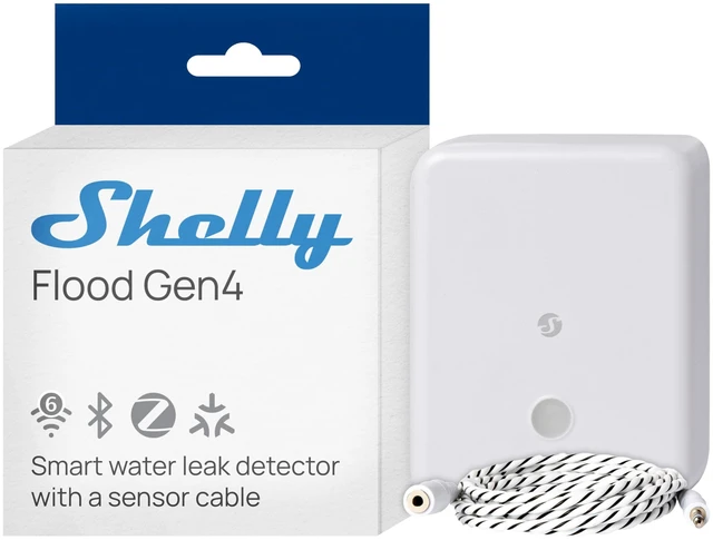 Main image of Flood Gen4, WiFi, Bluetooth, Zigbee, Matter Smart Flood Sensor with Leak Sensor Cable, Alexa, SmartThings, Google Home, Apple HomeKit Compatible, Flood and Rain Detection, Easy to Use, IP44