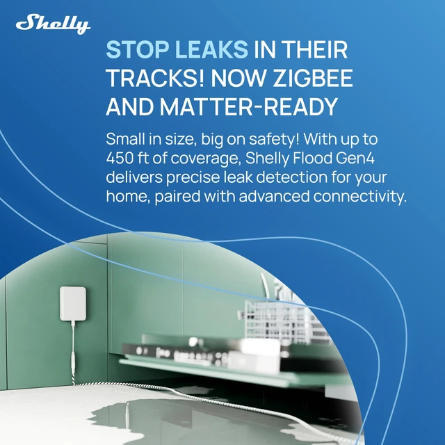 Alt view image 4 of 7 - Flood Gen4, WiFi, Bluetooth, Zigbee, Matter Smart Flood Sensor with Leak Sensor Cable, Alexa, SmartThings, Google Home, Apple HomeKit Compatible, Flood and Rain Detection, Easy to Use, IP44