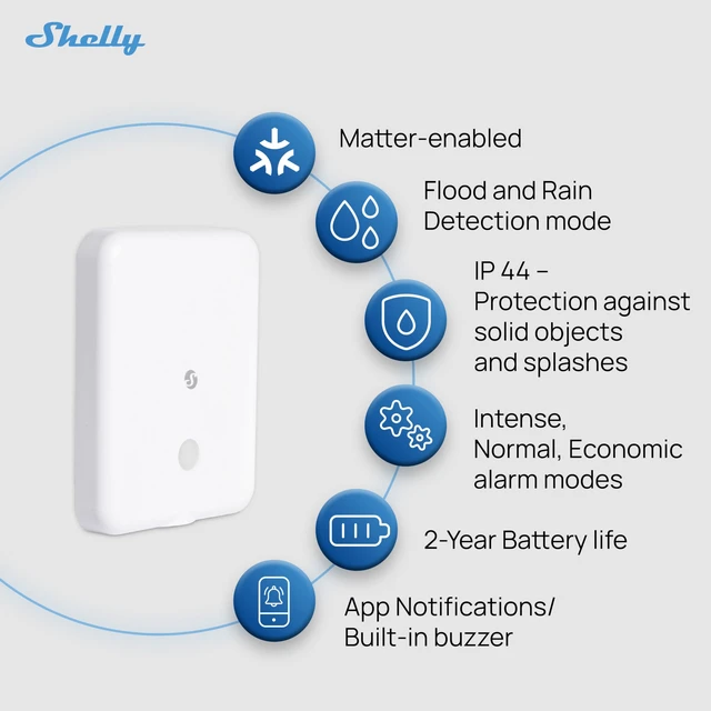Alt view image 6 of 7 - Flood Gen4, WiFi, Bluetooth, Zigbee, Matter Smart Flood Sensor with Leak Sensor Cable, Alexa, SmartThings, Google Home, Apple HomeKit Compatible, Flood and Rain Detection, Easy to Use, IP44