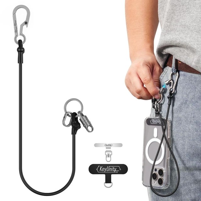 Main image of KC08 Magnetic Phone Tether, Titanium Quick-Release Cell Phone Lanyard, Stretchy Anti Theft Strap for Smartphones, Keys & EDC Gear, Keychain Lanyard for Hiking, Fishing, Cycling, Travel