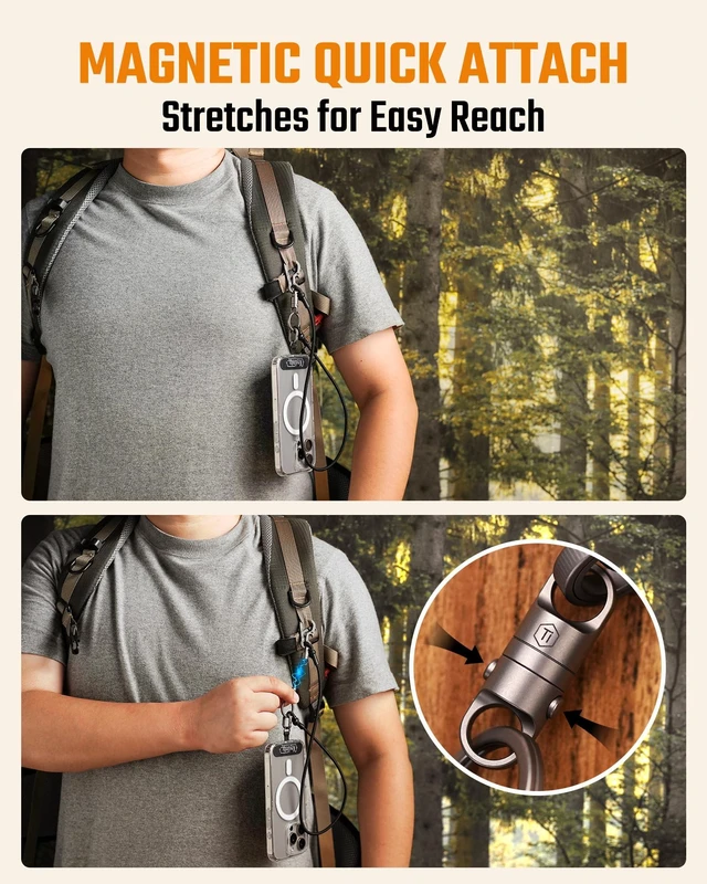 Alt view image 4 of 7 - KC08 Magnetic Phone Tether, Titanium Quick-Release Cell Phone Lanyard, Stretchy Anti Theft Strap for Smartphones, Keys & EDC Gear, Keychain Lanyard for Hiking, Fishing, Cycling, Travel