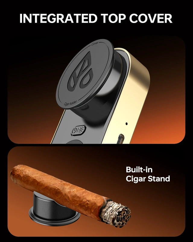 Alt view image 7 of 7 - Digital Cigar Hygrometer, 3-Probe Moisture Meter, Gold | Core and ambient sensing, 70% color alert, rechargeable battery, Type-C charging, holder, pouch and cable