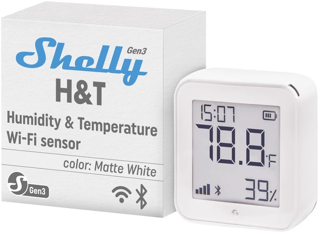 Main image of H&T Gen3 White Smart Wi-Fi & Bluetooth Temperature & Humidity Sensor | Smart Wi-Fi & Bluetooth, with Remote App Control, Smart Scenes, LCD Display, Notification Alerts, Free Data Storage Export