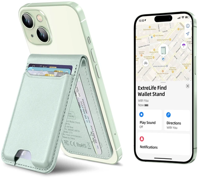 Main image of for Magsafe Wallet, Works with Apple Find My, 6 Cards Holder | Adjustable Stand, RFID Blocking, Strongest Magnetic Wallet for iPhone 18/17/16/15/14/13/12 Series, Vegan Leather, Green