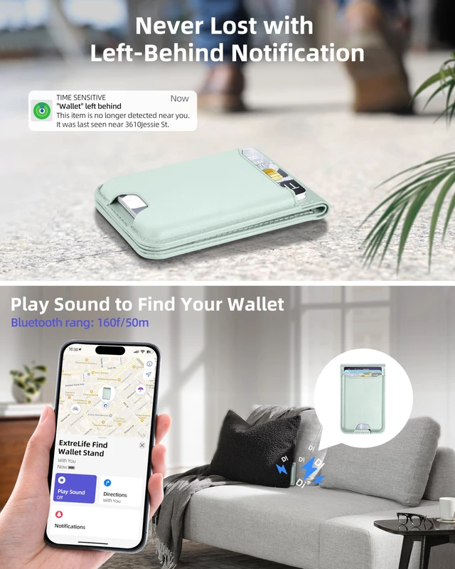 Alt view image 3 of 7 - for Magsafe Wallet, Works with Apple Find My, 6 Cards Holder | Adjustable Stand, RFID Blocking, Strongest Magnetic Wallet for iPhone 18/17/16/15/14/13/12 Series, Vegan Leather, Green