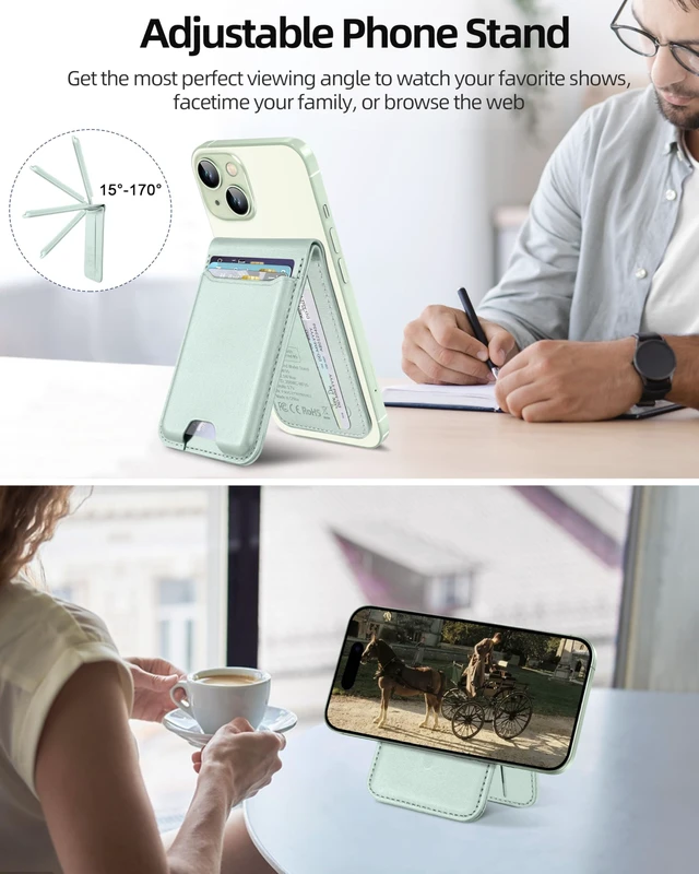Alt view image 5 of 7 - for Magsafe Wallet, Works with Apple Find My, 6 Cards Holder | Adjustable Stand, RFID Blocking, Strongest Magnetic Wallet for iPhone 18/17/16/15/14/13/12 Series, Vegan Leather, Green