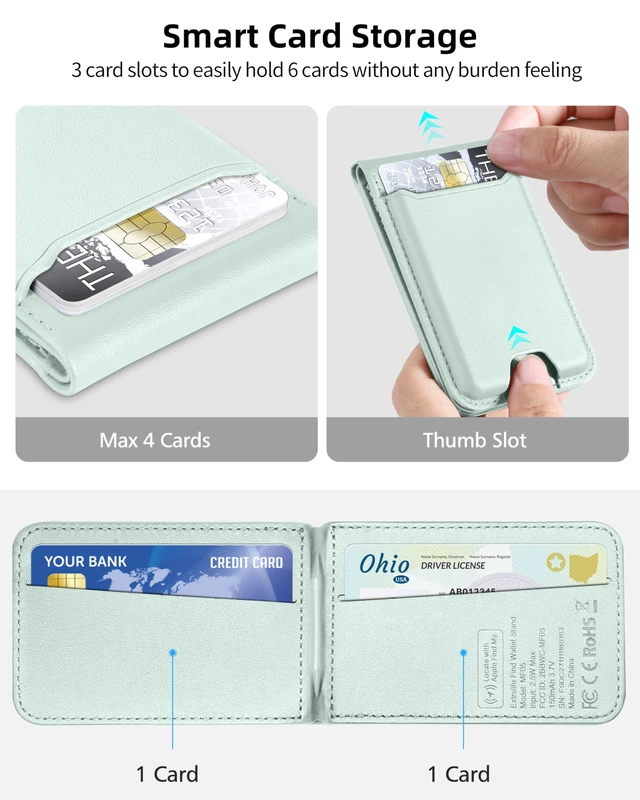 Alt view image 6 of 7 - for Magsafe Wallet, Works with Apple Find My, 6 Cards Holder | Adjustable Stand, RFID Blocking, Strongest Magnetic Wallet for iPhone 18/17/16/15/14/13/12 Series, Vegan Leather, Green