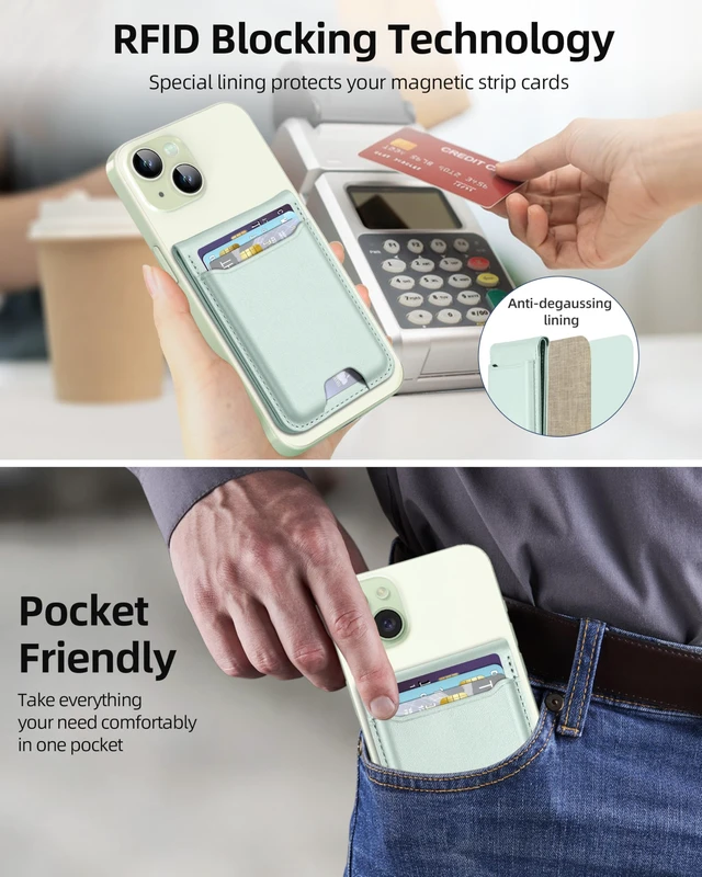 Alt view image 7 of 7 - for Magsafe Wallet, Works with Apple Find My, 6 Cards Holder | Adjustable Stand, RFID Blocking, Strongest Magnetic Wallet for iPhone 18/17/16/15/14/13/12 Series, Vegan Leather, Green