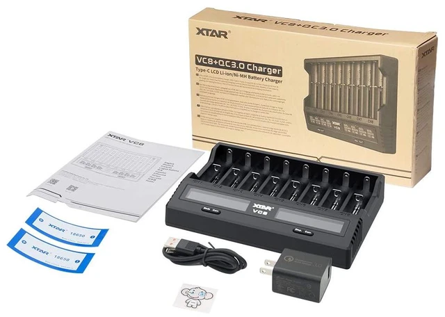 Alt view image 7 of 7 - 8 Slots 18650 Battery Charger VC8 Charger USB C 3A Fast Charger 21700 Battery Charger with LCD Display for 3.6V 3.7V Li-ion 10440 18700 26650 1.2V Ni-MH AA AAA C Full Set with QC3.0 Wall Charger