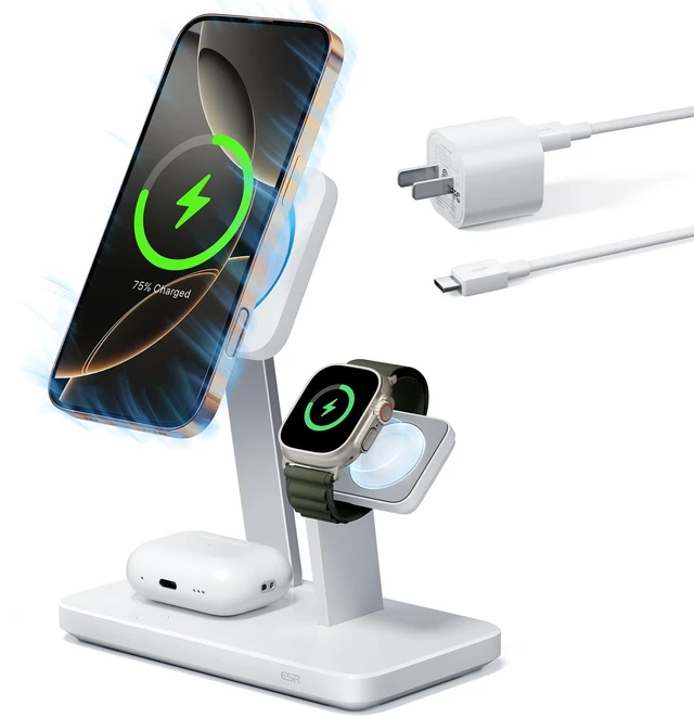 Main image of 25W 3-in-1 Charger Stand for Magsafe, Made for Apple-Certified | for Magsafe Charger Stand with Cryoboost, Magnetic Charging Station for iPhone Duo/18 Pro/17-12/Apple Watch/AirPods Pro,White