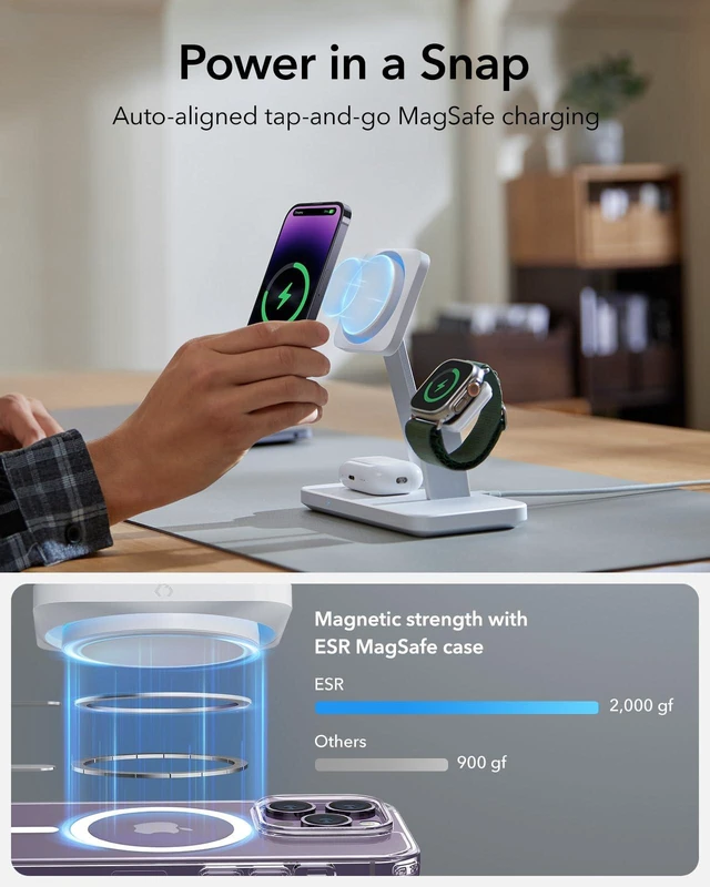 Alt view image 5 of 7 - 25W 3-in-1 Charger Stand for Magsafe, Made for Apple-Certified | for Magsafe Charger Stand with Cryoboost, Magnetic Charging Station for iPhone Duo/18 Pro/17-12/Apple Watch/AirPods Pro,White