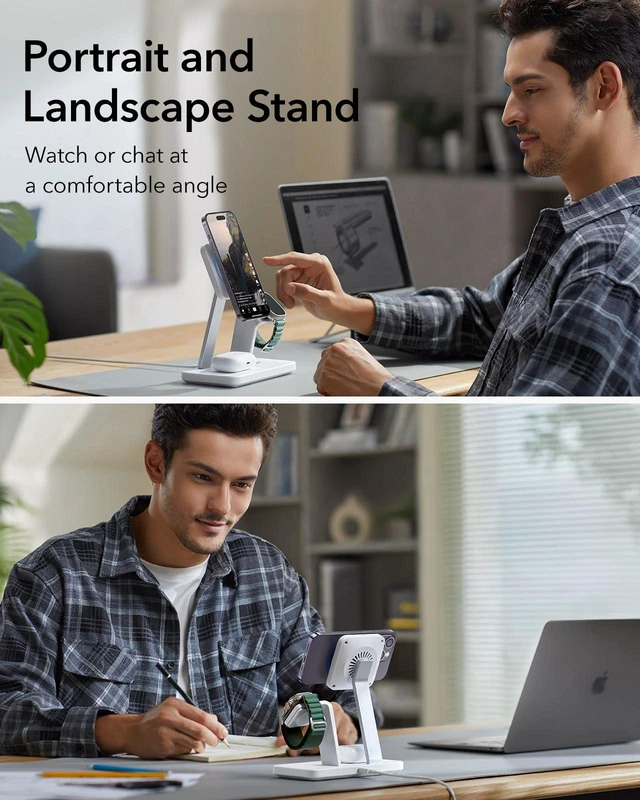 Alt view image 6 of 7 - 25W 3-in-1 Charger Stand for Magsafe, Made for Apple-Certified | for Magsafe Charger Stand with Cryoboost, Magnetic Charging Station for iPhone Duo/18 Pro/17-12/Apple Watch/AirPods Pro,White