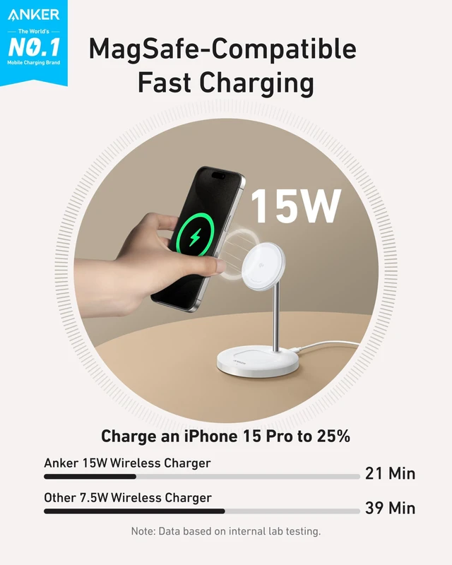 Alt view image 2 of 6 - MagGo 2-in-1 MagSafe Compatible Qi2 15W Wireless Charging Stand | Qi2 Certified, Fast Charging, Wireless Charger for iPhone 17, AirPods Pro, and More (White, Adapter Not Included)