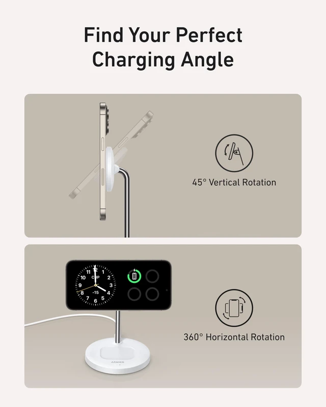 Alt view image 4 of 6 - MagGo 2-in-1 MagSafe Compatible Qi2 15W Wireless Charging Stand | Qi2 Certified, Fast Charging, Wireless Charger for iPhone 17, AirPods Pro, and More (White, Adapter Not Included)