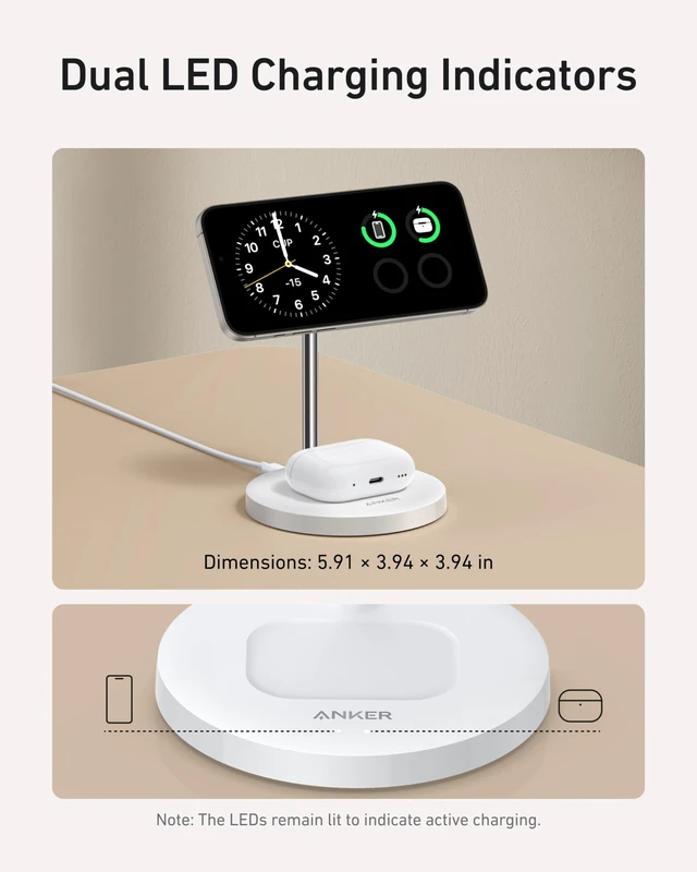Alt view image 5 of 6 - MagGo 2-in-1 MagSafe Compatible Qi2 15W Wireless Charging Stand | Qi2 Certified, Fast Charging, Wireless Charger for iPhone 17, AirPods Pro, and More (White, Adapter Not Included)