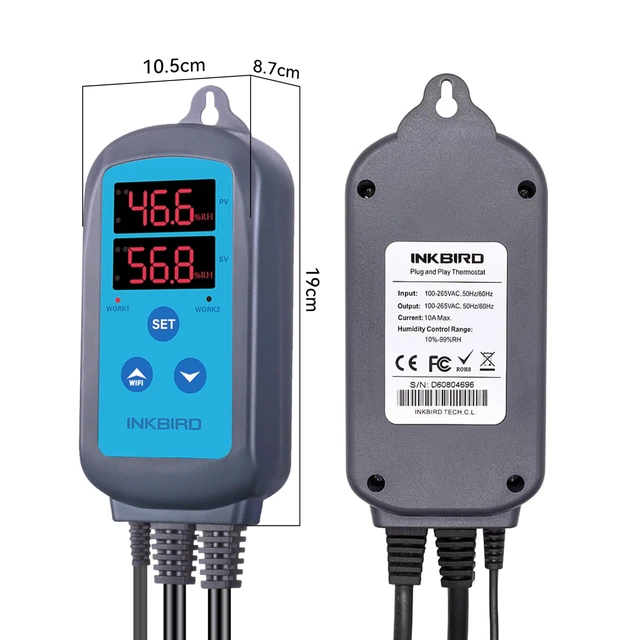 Alt view image 5 of 7 - Humidity Controller IHC200 Humidistat for Mushroom Greenhouse | Pre Wired Outlet Dual Stage for Humidifier Dehumidifier Mushroom Greenhouse