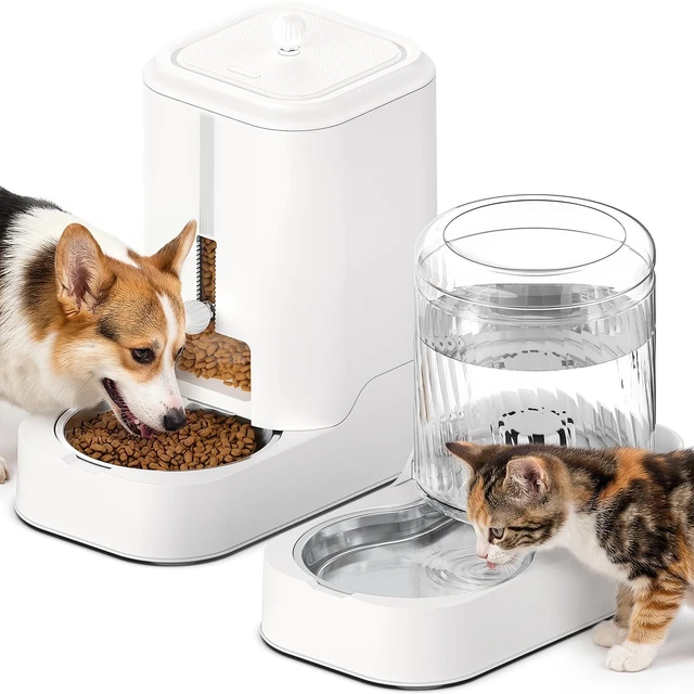 Main image of Automatic Cat Feeder Water Dispenser Set with Stainless Steel Bowls | Dog Water Bowl Dispenser Adjustable Water Dispensing, Auto Pet Waterer for Cats and Dogs
