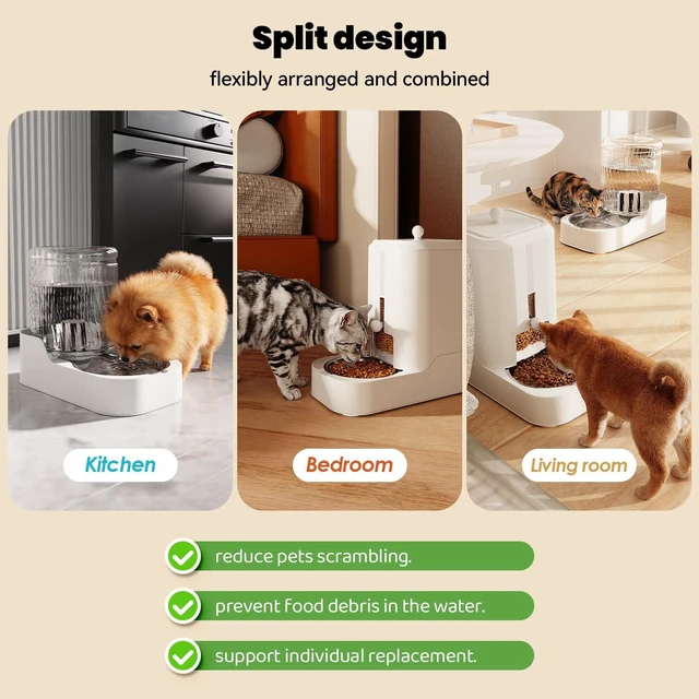Alt view image 5 of 7 - Automatic Cat Feeder Water Dispenser Set with Stainless Steel Bowls | Dog Water Bowl Dispenser Adjustable Water Dispensing, Auto Pet Waterer for Cats and Dogs