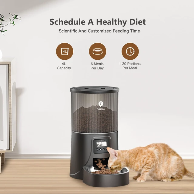 Alt view image 3 of 7 - Automatic Cat Feeder: 4L Timed Cats Food Dispenser Programmable | Easy to Set, Dual Power, Precise Portion, Auto Pet Feeder with Stainless Steel, Detachable Washable for Cats and Small Dog