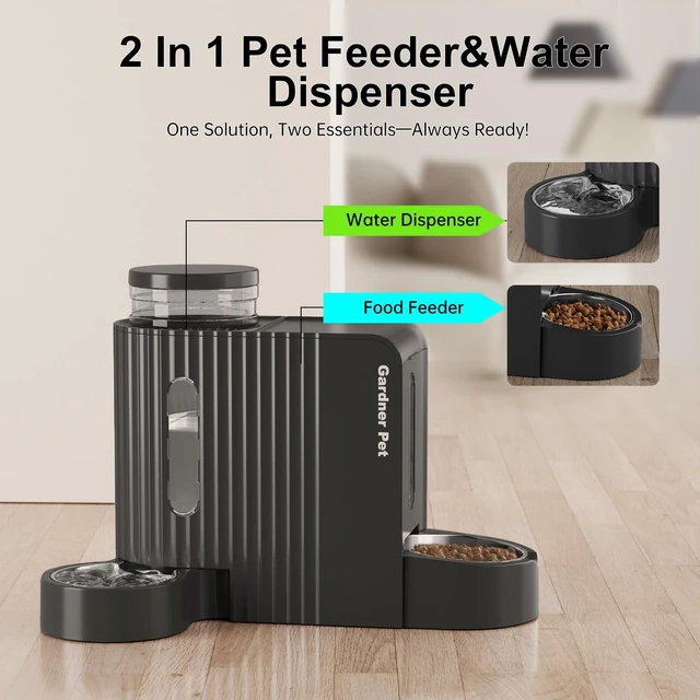 Alt view image 2 of 5 - Gravity Automatic 2-in-1 Pet Feeder, 0.8 Gallons*2 Cat Feeder and Water Dispenser Set, 100% BPA-Free and Stainless Steel Water Bowl for Dogs, Cats, Rabbits, Puppies (Black)