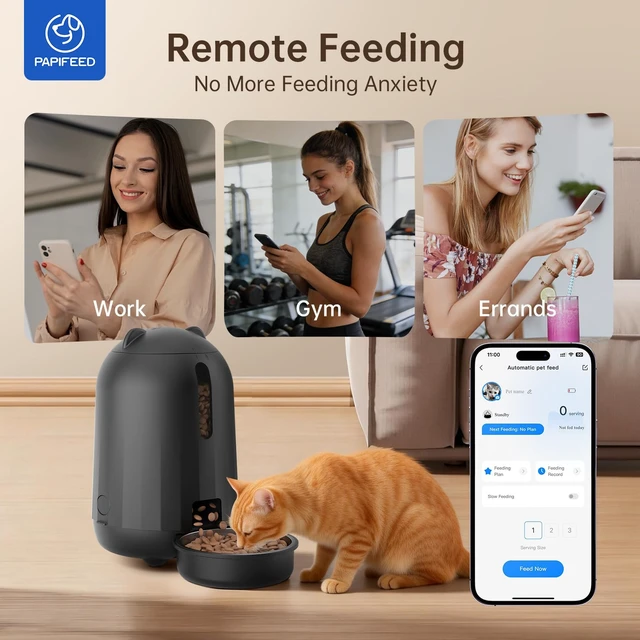 Alt view image 2 of 7 - Automatic Cat Feeder with App, WiFi Auto Cat Feeder, 3L Slow-Feed Cat Food Dispenser for Dry Food, Dual Power Supply Timed Pet Feeder for Small Dog, 10 Meals/Day, 6 Portions/Meal