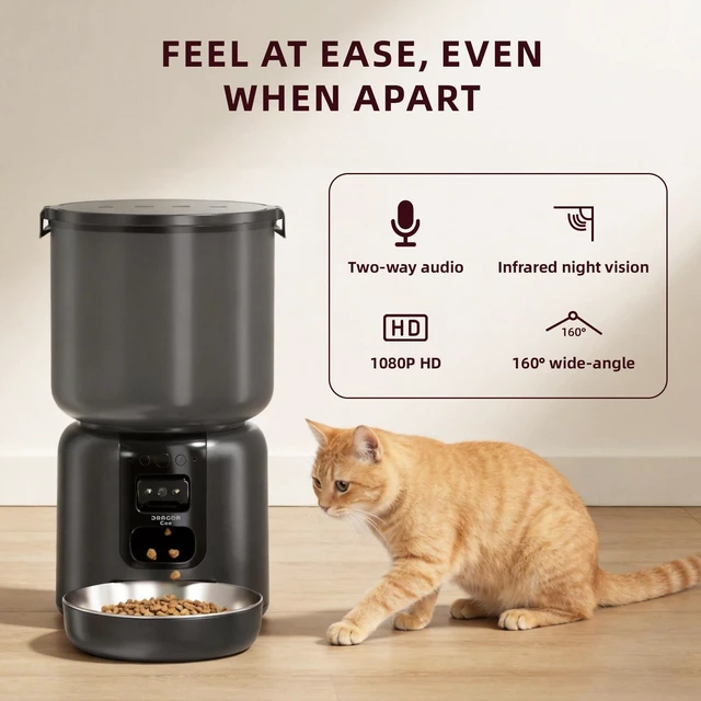 Alt view image 2 of 7 - Automatic Cat Feeder with Camera 5G WiFi Timed Cat Food Dispenser, 4L Clog-Free Smart App Control Pet Feeder, 1080P HD Video with Night Vision Healthy Feeding for Small Pets Indoor