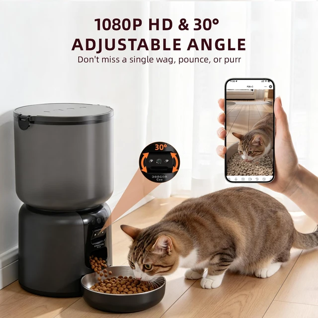 Alt view image 3 of 7 - Automatic Cat Feeder with Camera 5G WiFi Timed Cat Food Dispenser, 4L Clog-Free Smart App Control Pet Feeder, 1080P HD Video with Night Vision Healthy Feeding for Small Pets Indoor
