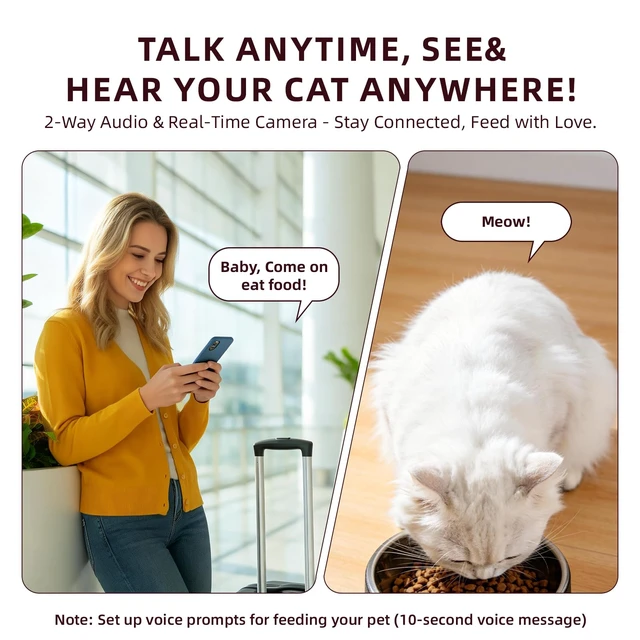 Alt view image 4 of 7 - Automatic Cat Feeder with Camera 5G WiFi Timed Cat Food Dispenser, 4L Clog-Free Smart App Control Pet Feeder, 1080P HD Video with Night Vision Healthy Feeding for Small Pets Indoor