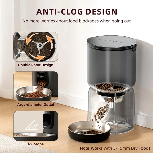 Alt view image 5 of 7 - Automatic Cat Feeder with Camera 5G WiFi Timed Cat Food Dispenser, 4L Clog-Free Smart App Control Pet Feeder, 1080P HD Video with Night Vision Healthy Feeding for Small Pets Indoor