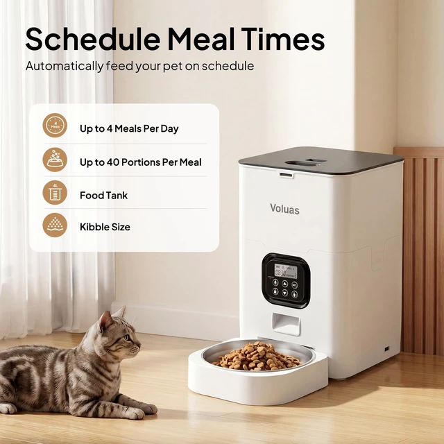 Alt view image 2 of 7 - Automatic Cat Feeder, 4L Timed Dry Food Dispenser for Cats & Dogs | Programmable Portion Control, Up to 4 Meals Daily, Dual Power Supply, Power-Off Memory, 10-Second Voice Recorder