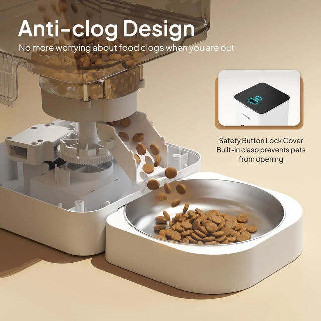 Alt view image 3 of 7 - Automatic Cat Feeder, 4L Timed Dry Food Dispenser for Cats & Dogs | Programmable Portion Control, Up to 4 Meals Daily, Dual Power Supply, Power-Off Memory, 10-Second Voice Recorder