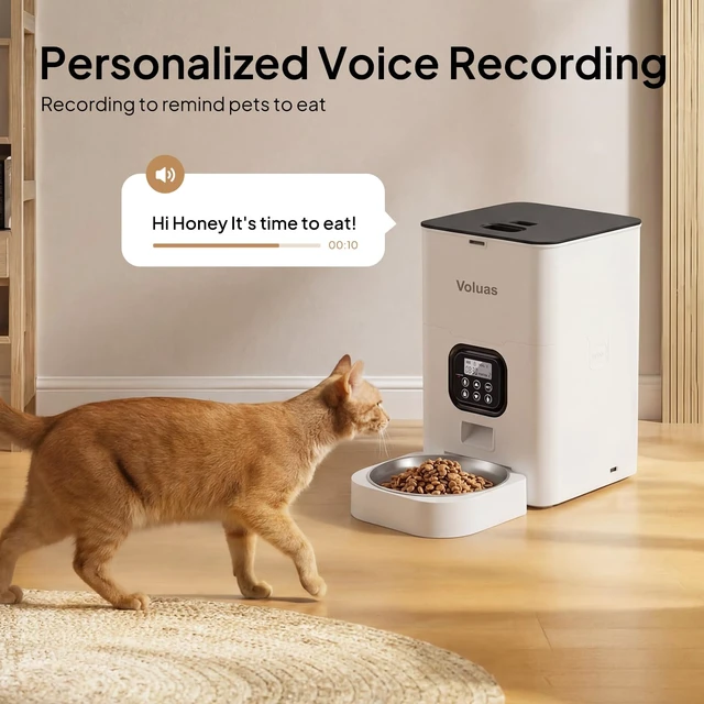 Alt view image 4 of 7 - Automatic Cat Feeder, 4L Timed Dry Food Dispenser for Cats & Dogs | Programmable Portion Control, Up to 4 Meals Daily, Dual Power Supply, Power-Off Memory, 10-Second Voice Recorder
