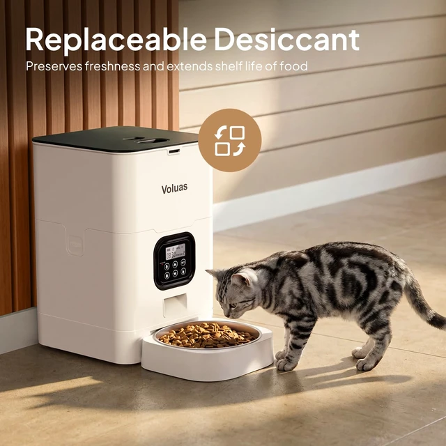 Alt view image 7 of 7 - Automatic Cat Feeder, 4L Timed Dry Food Dispenser for Cats & Dogs | Programmable Portion Control, Up to 4 Meals Daily, Dual Power Supply, Power-Off Memory, 10-Second Voice Recorder