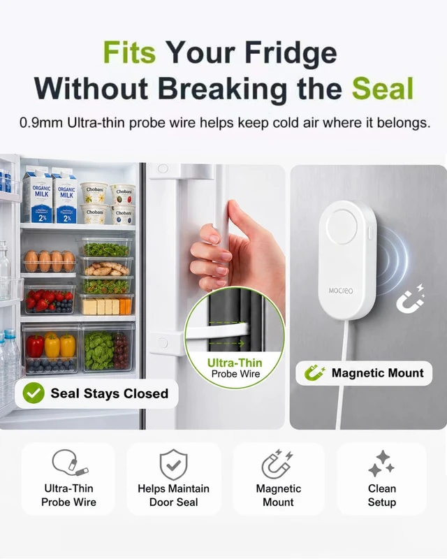 Alt view image 5 of 7 - WiFi Refrigerator Thermometer with Freezer Alarm, App Email Buzzer Alerts, Power Outage Alert, Pass-Through Outlet Hub, 2 Sensors, Ultra-Flat Probe, Remote Temperature Monitor for Home Kitchen