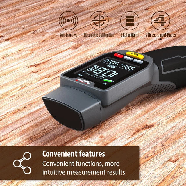 Alt view image 2 of 7 - 6 in 1 Non-invasive Moisture Meter Pinless Humidity Sensor Drywall/Gypsum Board/Cement Board/Cork/Hardwood/Mildew Index