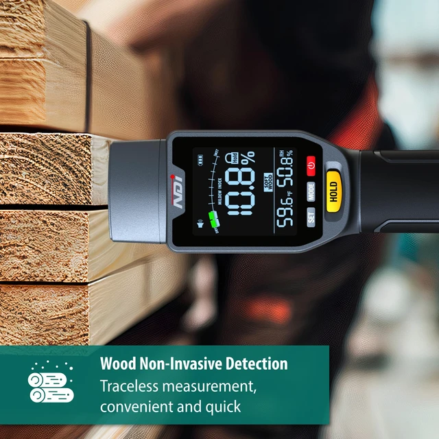 Alt view image 5 of 7 - 6 in 1 Non-invasive Moisture Meter Pinless Humidity Sensor Drywall/Gypsum Board/Cement Board/Cork/Hardwood/Mildew Index