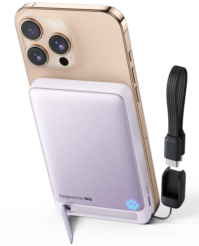 Main image of Magnetic Portable Charger, Ultra Slim Qi2 Certified 10000mAh 45W Fast Charging Power Bank, Wireless Battery Pack with Foldable Stand, Phone Charger Only for iPhone 16/15/14/13/12 Series, Purple