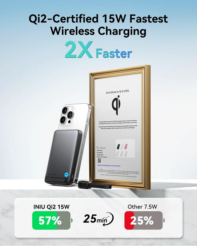 Alt view image 2 of 4 - Magnetic Portable Charger, Ultra Slim Qi2 Certified 10000mAh 45W Fast Charging Power Bank, Wireless Battery Pack with Foldable Stand, Phone Charger Only for iPhone 16/15/14/13/12 Series, Purple