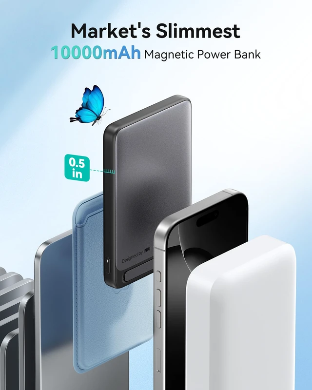Alt view image 3 of 4 - Magnetic Portable Charger, Ultra Slim Qi2 Certified 10000mAh 45W Fast Charging Power Bank, Wireless Battery Pack with Foldable Stand, Phone Charger Only for iPhone 16/15/14/13/12 Series, Purple