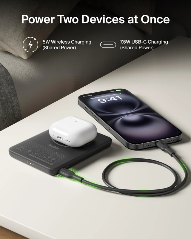 Alt view image 7 of 7 - 5K 7.5W Ultra Slim Portable Power Bank, Supports MagSafe Accessories | Wireless Charging Battery Pack, iPhone 15/16/17, MagSafe Wallet, USB C Port, USB C Cable, Magnetic